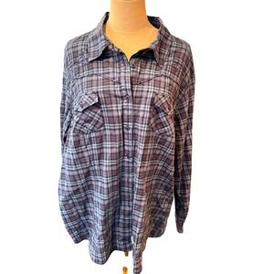 Bit & Bridle Womens 3X Blue Plaid Western Button Down Shirt Embroidered Yoke